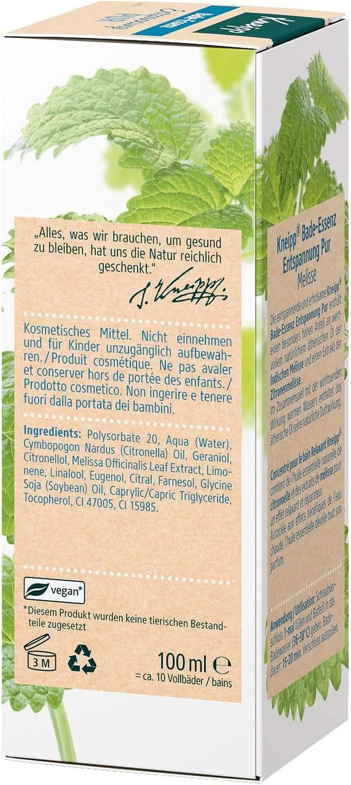 Kneipp Bade, ulei de baie cu ulei esențial natural de melissa indiană și extract de balsam de lămâie, 100 ml Naty Shop