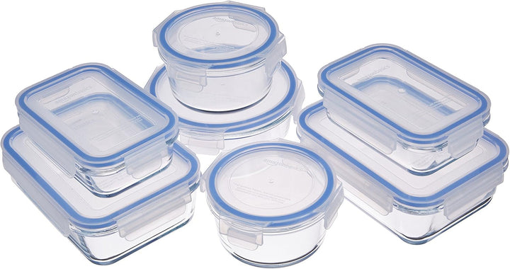 Amazon Basics recipiente de sticlă pentru alimente, cu capac, pachet de 20 (10 recipiente + 10 capace), fără BPA, albastru transparent Cutii depozitare alimente Naty Shop Pachet de 14 Singur