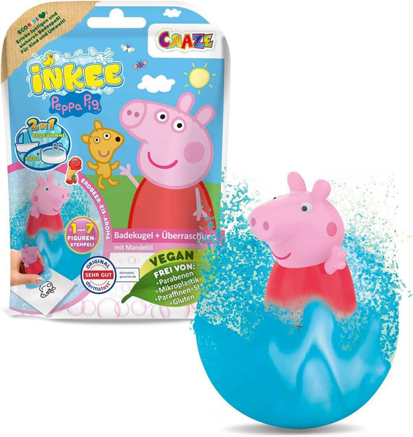 INKEE SURPRISE - Bombe de baie Peppa Pig pentru copii cu jucarie surpriza Peppa Pig pentru cada - aditiv pentru baie pentru copii Mama si Copilul Naty Shop 1X Bombă de baie Peppa Pig cu surpriză