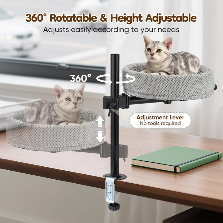 Pat pentru pisici Gjcrafts reglabil pe înălțime pentru birou – Rotativ la 360°, anti-ciupire și economisitor de spațiu, pat de companie pentru pisici cu model de ananas (XL, gri închis)