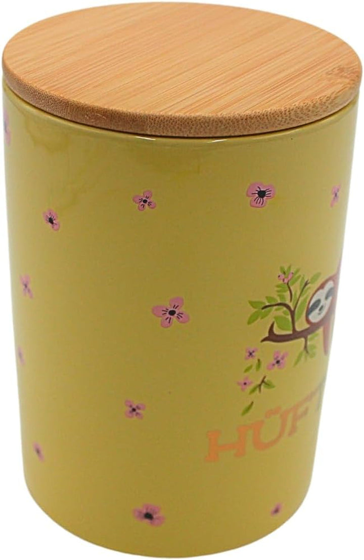 Dekohelden24 Cutie ceramică elegantă pentru depozitare/cafea/alimente proaspete/biscuit Hüftgold. Motivul: leneș. Dimensiuni: H/Ø 15,6 x 11 cm. Cutii depozitare alimente Naty Shop