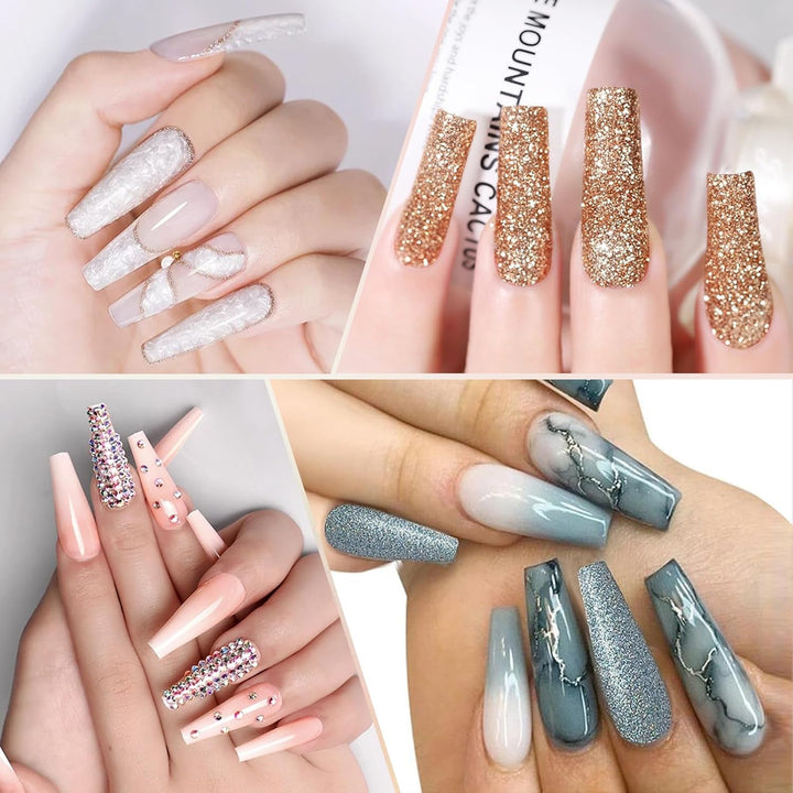 Unghii artificiale extra lungi și transparente, 240 bucăți unghii false, acoperire pe jumătate, unghii artificiale pătrate și drepte, extensii de unghii franceze pentru saloane de unghii și artă pentru unghii DIY