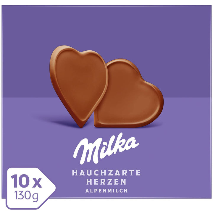 Milka, tablete de ciocolata cu lapte sub forma de inima, 10 x 130 grame Bomboane de Ciocolata Naty Shop