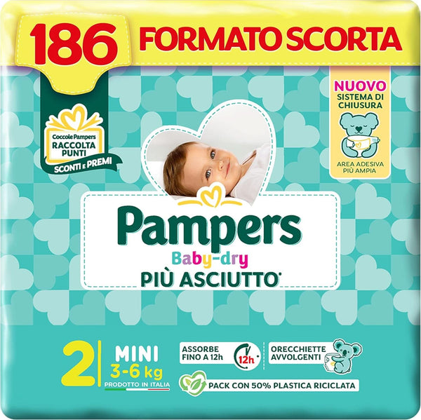 Pampers Baby Dry Mini, 186 scutece, mărimea 2 (3-6 kg) Mama si Copilul Naty Shop Marimea 2, 186 bucati