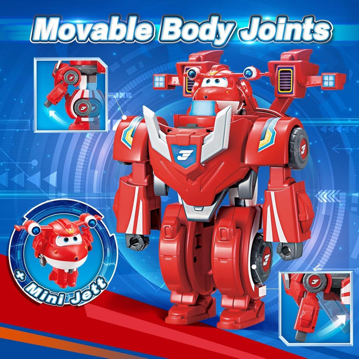 Super Wings EU770351 - Super Robot Suit Jett, aprox. 18 cm înălțime figurină de joacă transformabilă, costum de robot 2 în 1 și super mașină, pentru copii de la 3 ani în sus, Roșu Action figures Naty Shop