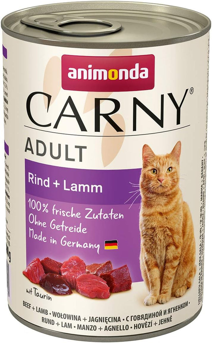 Animonda Carny Adult Hearty Variation (12 X 400 G), hrană umedă pentru pisici adulte, hrană umedă cu 100% ingrediente din carne proaspătă, hrană pentru pisici fără cereale și zahăr