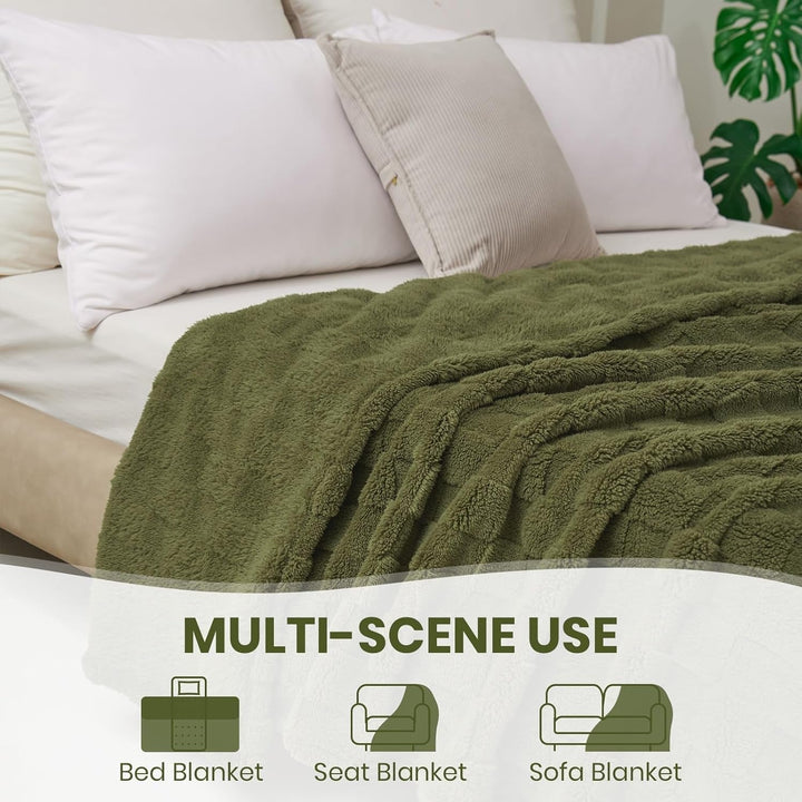 Good Nite Cosy pătură Fluffy Couch Throw pătură Fleece Bedspread Cosy Soft Checked Green pătură primăvară vară toamnă iarnă patru anotimpuri (150X200Cm Olive Green) Paturi si Cuverturi Good Nite