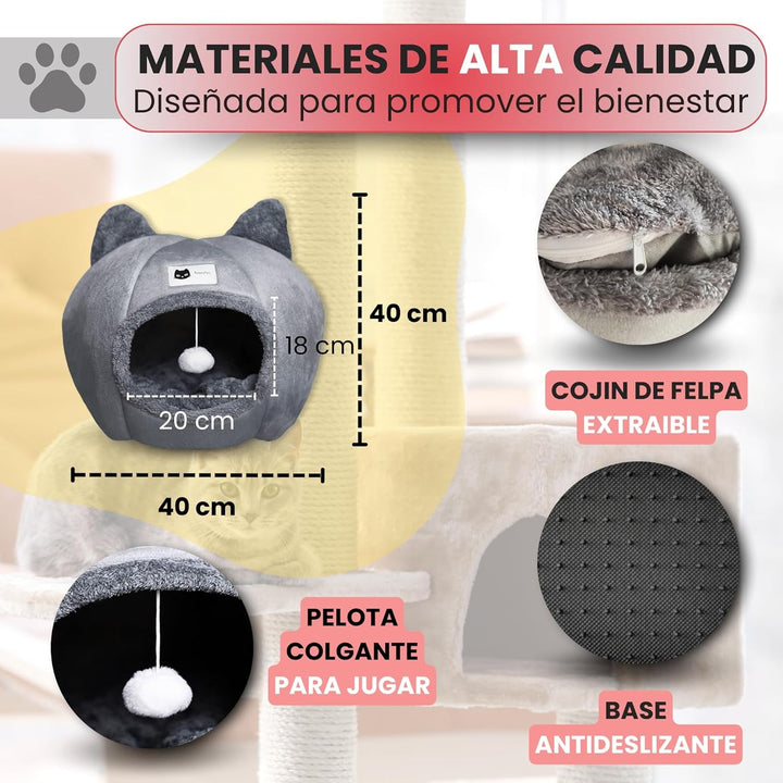 Kawaipets - Pat pentru pisici - Peșteră pentru pisici cu pernă interioară lavabilă și minge de jucărie - Pat pufos pentru pisici - Casă pentru pisici cu zgardă colorată cadou