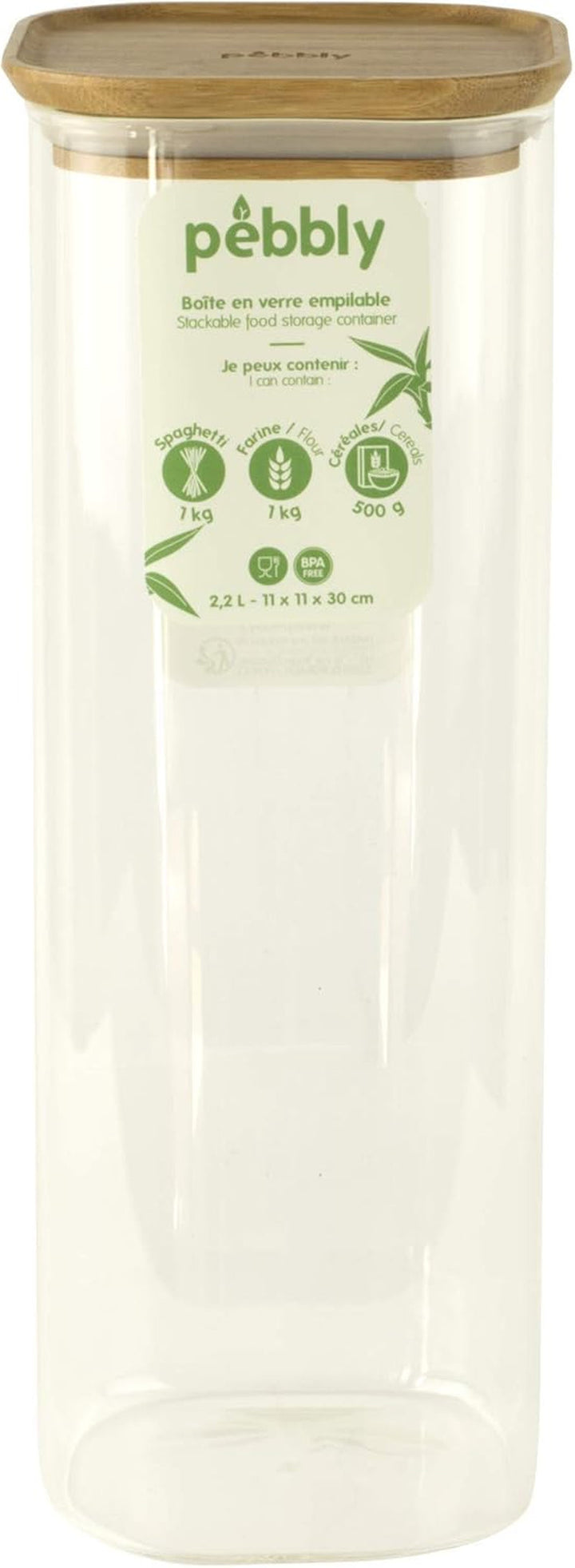 Set de 3 recipiente pătrate din sticlă cu capac din bambus-800ml, sticlă borosilicată, bambus, silicon, natural, 11 x 11 x 11 cm Cutii depozitare alimente Naty Shop 11 X 11 X 30 cm