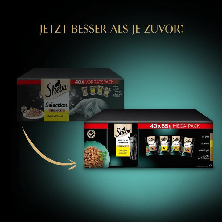 SHEBA Adult Cat Food Wet - 40X85G săculeți - Variație de pasăre în sos - Hrană umedă pentru pisici - 1 pachet vrac