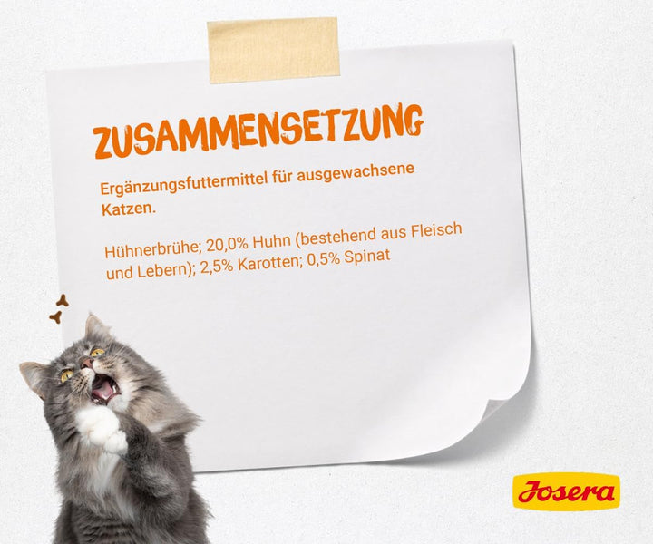 JOSERA Supă de pui cu morcov și spanac (16 X 70 G) | Adult | Hrană umedă premium pentru pisici adulte | Pui în supă cu legume | Fără cereale | Hrană umedă pentru pisici în pungă proaspătă | 16Pack