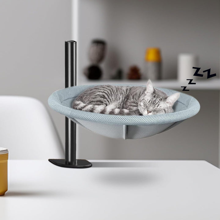 Pat pentru pisici pentru birou, pat pentru pisici rotativ la 360°, înălțime reglabilă, fără găurire, pat pentru pisici cu două perne pentru animale de companie, pentru pisici/câini mici, până la 60 lb