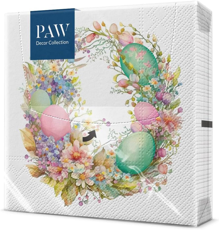PAW - Șervețele din 3 straturi (33 X 33 Cm) I 20 bucăți I Perfect pentru Paște, petreceri, primăvară și sărbători I Decorațiuni de masă Petrecere de Paște Șervețele de hârtie colorate - Ouă de Paște în acuarelă I Ouă în acuarelă