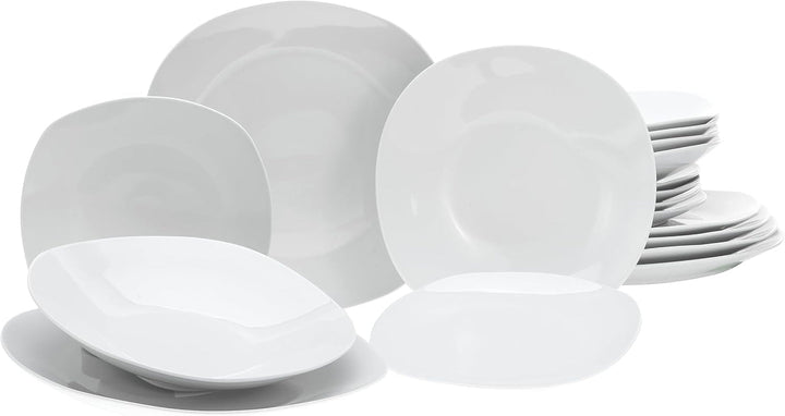 Creatable, 19767, Serie Square Weiss, 18-Teiliges Geschirrset, Teller Set Aus Porzellan, Spülmaschinen- Und Mikrowellengeeignet, Qualitätsproduktion Seturi vesela masa Naty Shop Default Title