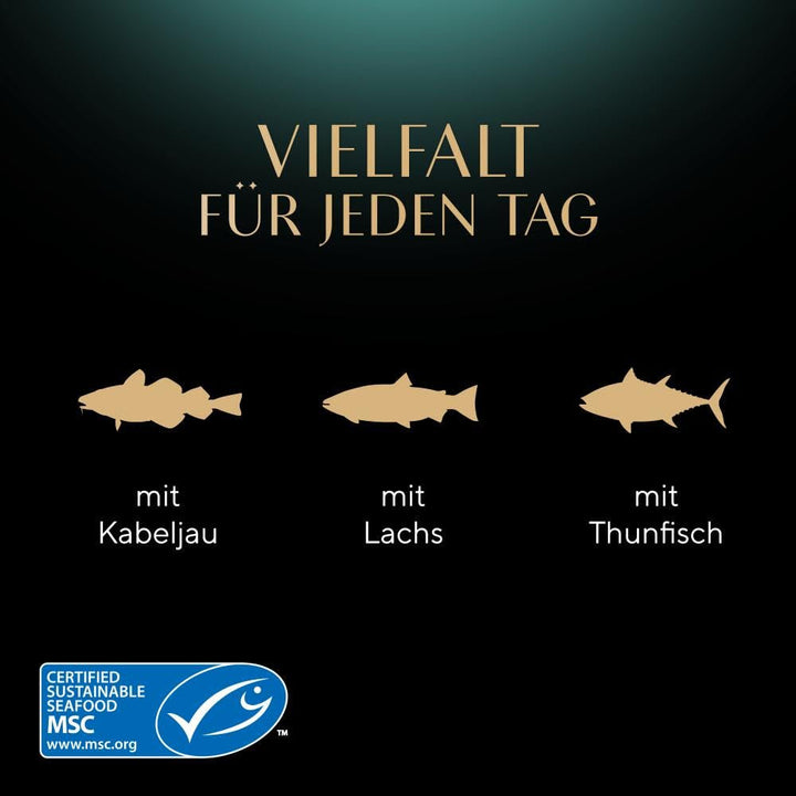 Sheba Fresh & Fine Multipack pungă porție 3 varietăți cod, somon, ton în sos MSC 5X15X50G