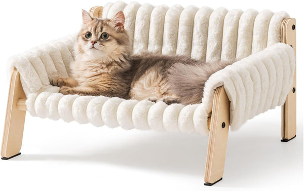 MEWOOFUN Canapea extensibilă moale pentru pisici mari și pisoi, pat robust pentru pisici, pat detașabil lavabil pentru câini mici, 56 x 45 cm (bej, M)