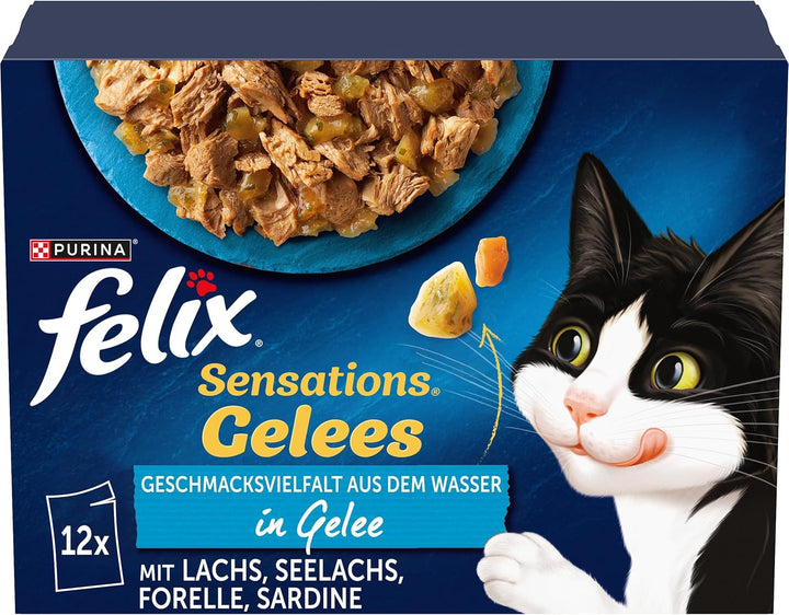 FELIX Sensations Jellies hrană pentru pisici umedă în jeleu, amestec variat, pachet de 6 (6 X 12 pungi a 85G)