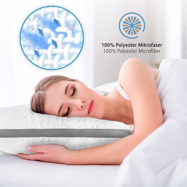 Pernă 40X80 cm din microfibră, pernă lavabilă, pernă respirabilă pentru dormit lateral, pernă de pat pentru alergici și toate pozițiile de dormit, gri Perne standard Naty Shop