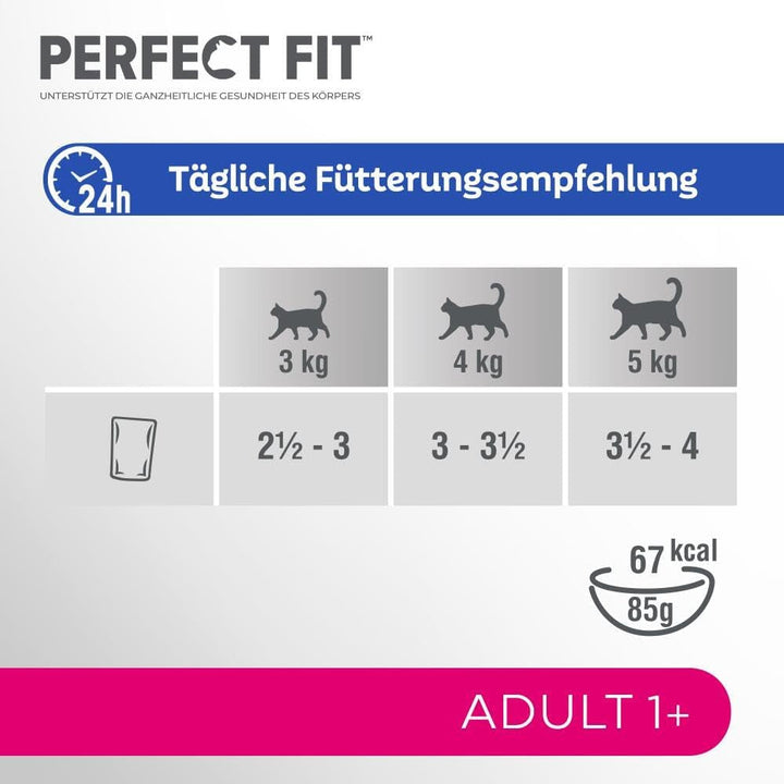 Perfect Fit Adult 1+ Wet Cat Food Selection With Salmon, Ocean Fish, Beef And Chicken, 48 plicuri, 12X85G (pachet de 4) - Hrană umedă premium pentru pisici, pentru pisici adulte de peste 1 an