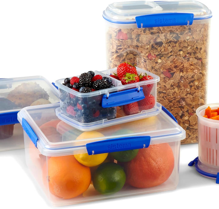 Borcan pentru depozitarea alimentelor Sistema KLIP IT | 9,67 l | borcan de depozitare stivuibil și etanș cu capac, potrivit pentru frigider/congelator | plastic fără BPA | clipsuri albastre | 1 bucată (pachet de 4) Cutii depozitare alimente Naty Shop