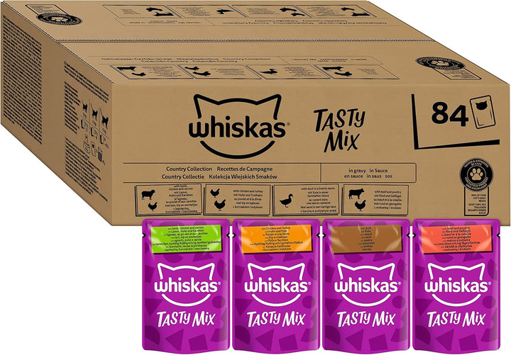 WHISKAS 1+ Hrană umedă pentru pisici - De la 1 an - 40X85G săculeți - Hrană umedă pentru pisici în sos - Hrană umedă de înaltă calitate pentru pisici - pachet mare