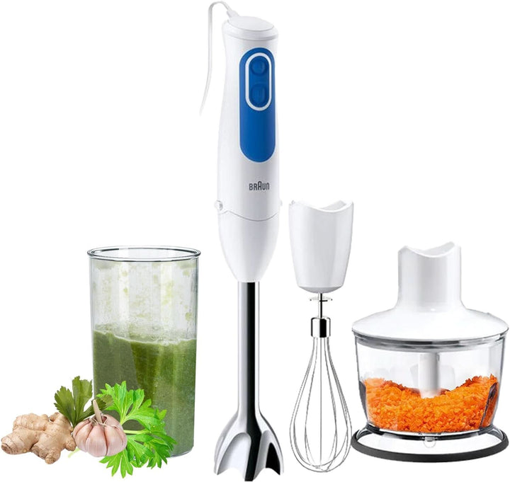 Braun Household Stabmixer MQ 3035 WH - Multiquick 3 Pürierstab Mit Edelstahl-Mixfuß, 2 Geschwindigkeiten, Spritzschutz, Spülmaschinenfest, Zerkleinerer, Schneebesen & 600Ml Mix- Und Messbecher, Weiß Bucatarie Naty Shop