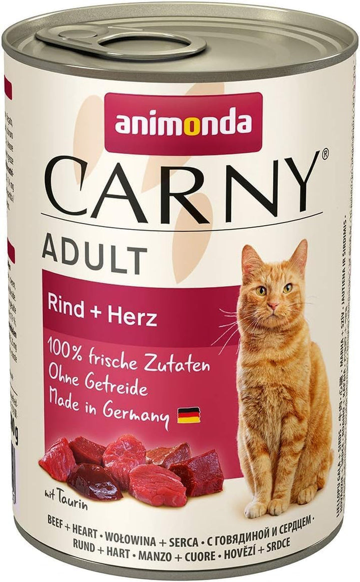 Animonda Carny Adult Hearty Variation (12 X 400 G), hrană umedă pentru pisici adulte, hrană umedă cu 100% ingrediente din carne proaspătă, hrană pentru pisici fără cereale și zahăr