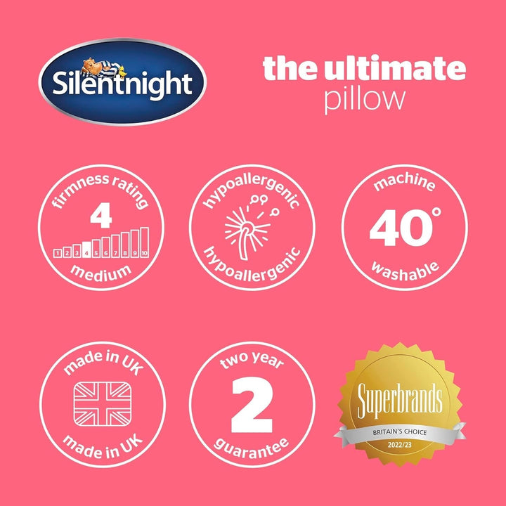 Silentnight Ultimate Pillow - pernă de pat moale și de susținere cu capac de lux matlasat Pinsonic Soft Touch, lavabil la mașină și hipoalergenic pentru cei care dorm pe spate și lateral, 1 bucată Perne standard Naty Shop