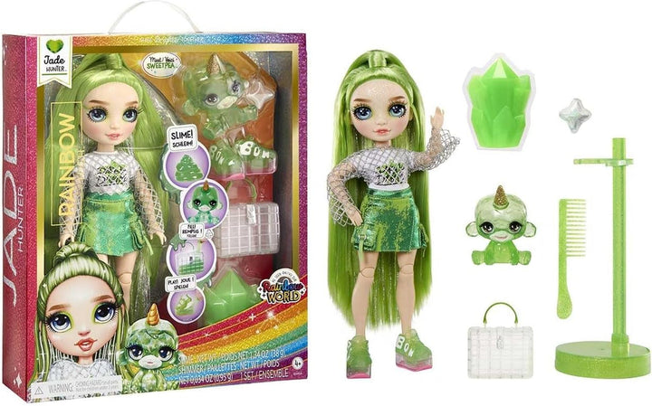 Păpușă Rainbow High Fashion cu slime și animal de companie - Amaya (Culori curcubeu) - păpușă strălucitoare de 28 cm cu slime sclipitor, animal magic și accesorii de modă - jucărie pentru copii - 4-12 ani Papusi Naty Shop Jade (verde)