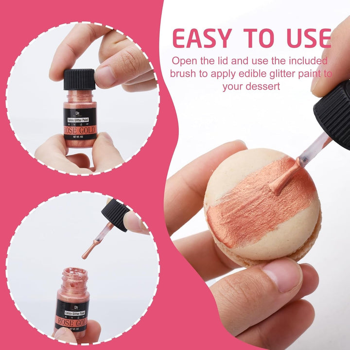 Sclipici comestibil lichid - 6 culori colorant alimentar metalic cu sclipici pentru decorarea torturilor, copt, brioșe - Pudră metalică comestibilă cu sclipici lichid pentru biscuiți DIY, fondant, prăjituri