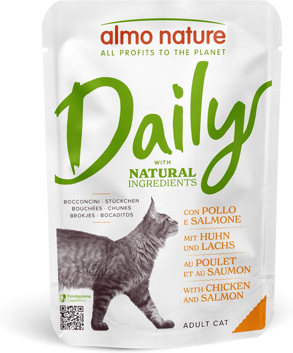 Almo Nature Daily Cat Food With Chicken And Salmon hrană completă pentru pisici adulte,hrană umedă- 30Pack (30 X 70 G)