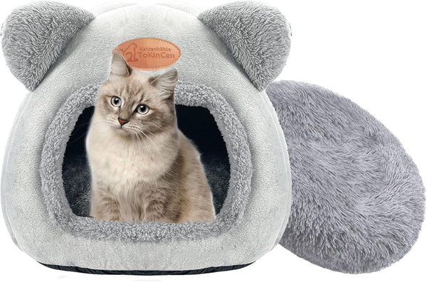 Tokincen Casă lavabilă pentru pisici, peșteră interioară pentru pisici, cu podea antiderapantă și covoraș detașabil, pentru pisici, iepuri, câini și alte animale mici (gri)