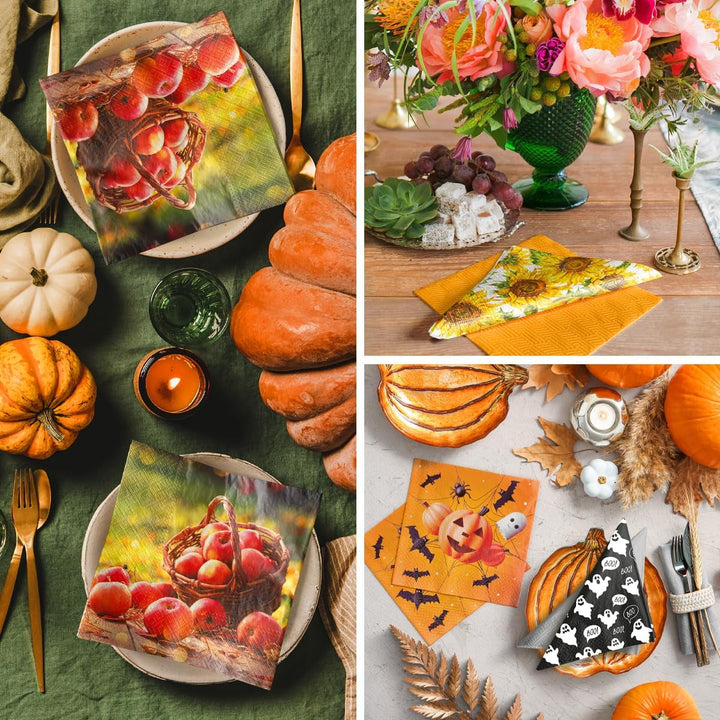 PAW - Șervețele 3 straturi (33 X 33 Cm) I 20 bucăți I Perfect pentru zile de naștere, petreceri, întâlniri I Decorațiuni de masă de toamnă I Șervețele de hârtie colorate - Floarea-soarelui Petale galbene I Floarea-soarelui dansatoare