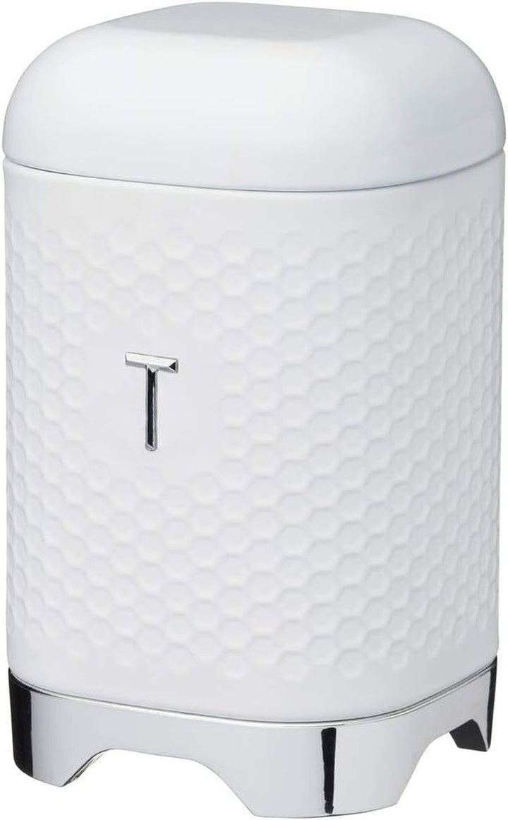 KitchenCraft Lovello caddy pentru ceai, caddy din oțel alb, suprafață texturată, stil 1950 cu capac, pentru ceai vrac și pliculețe de ceai, 11 cm x 11 cm x 19 cm, Ice White Cutii depozitare alimente Naty Shop Alb gheață Ceai