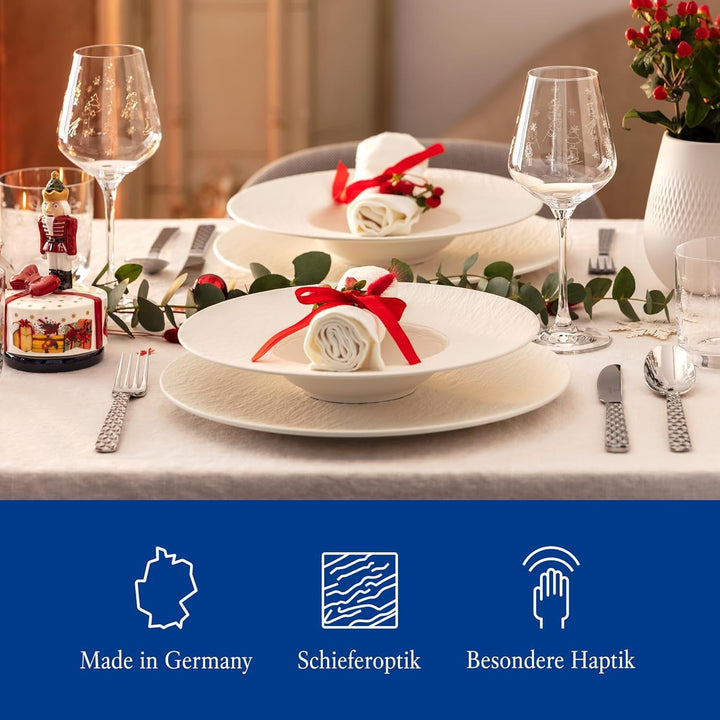 Villeroy & Boch – Manufacture Rock Blanc Geschirrset 6 Teilig Weiß, Spülmaschinenfest, Mikrowellensicher, Geschirr Modern, Starter Set, Speiseteller, Pastateller, Müslischalen, Premium Porzellan Seturi vesela masa Naty Shop