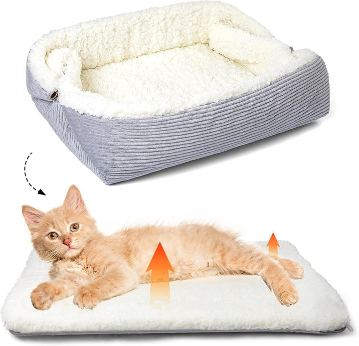 MAIYADUO Pat moale pentru pisici, lavabil, 42 x 38 cm, pat de pluș pentru câini și pisici mici - pernă 2 în 1 pentru pisici, pătură pentru pisici, canapea, cuib pentru pisici