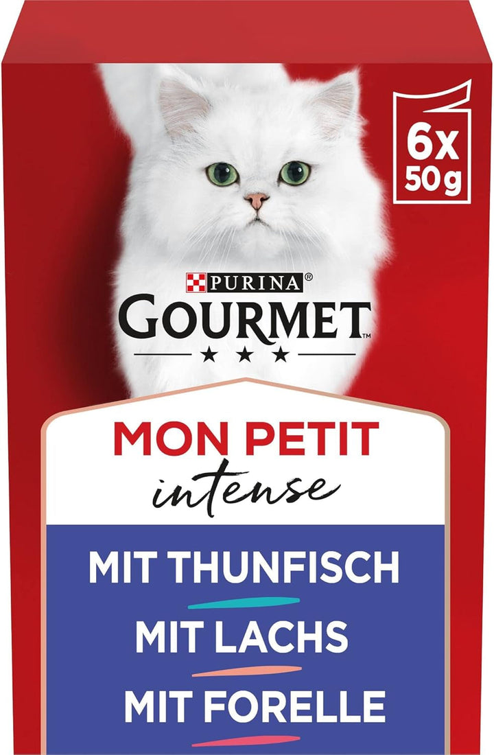 Gourmet Mon Petit Intense hrană umedă pentru pisici, variații de pește, 8-pachet (8 X 6 pungi a câte 50g)