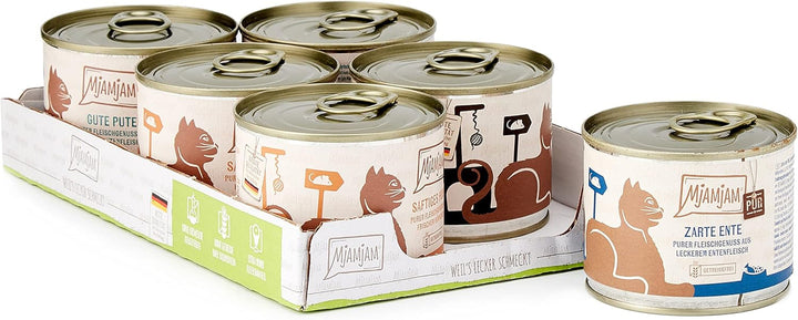 Mjamjam - Hrană umedă premium pentru pisici - Mixpaket V - Pure Meat Delight, pachet de 6 (6 X 800 G), fără cereale cu extra carne,Meaty