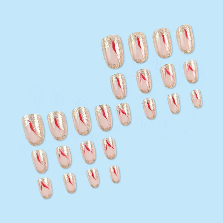 24 buc unghii scurte cu presă pe unghii artificiale cu sclipici auriu pentru lipire pe unghii adezive roșii cu vârtej set unghii acrilice accesorii pentru femei