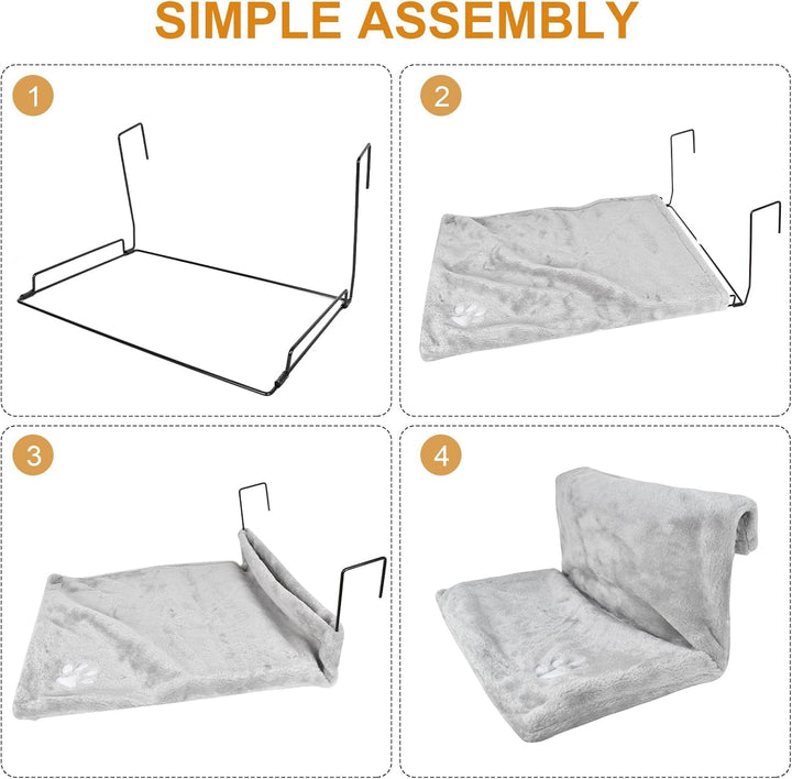 Șezlong pentru pisici pentru calorifer, hamac suspendat, șezlong pentru calorifer pentru pisici, șezlong încălzitor pentru pisici cu blană moale de pluș, hamac confortabil pentru pisici pentru toate caloriferele comune, 46 x 30 x 25 cm (gri)