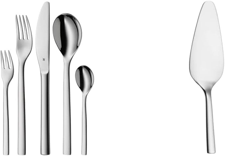 WMF Atria Besteck Set 12 Personen, Essbesteck 60 Teilig, Monobloc-Messer, Cromargan Edelstahl Poliert, Spülmaschinenfest Bucatarie Naty Shop Bundle Mit Kuchenheber 60-Teilig