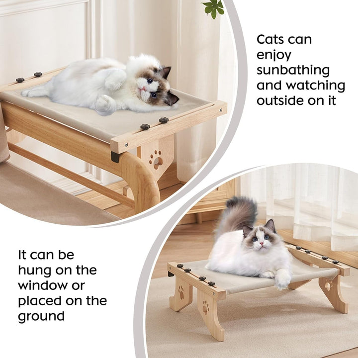 Scaun pentru fereastră pentru pisici, hamac pentru pat pentru pisici, stinghie reglabilă din lemn pentru fereastra pisicii, detașabilă, lavabilă, moale, poate susține până la 13,6 kg