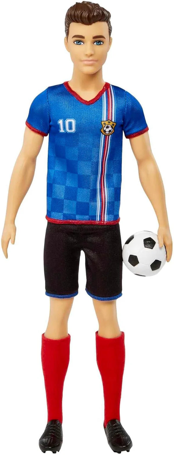 Barbie, můžete být cokoli série, Ken Football Doll, Ken Doll s hnědými vlasy, modrá košile, fotbal, 1x Ken Football Doll, Dětský dárek, 3 -let -Hračky, HCN15