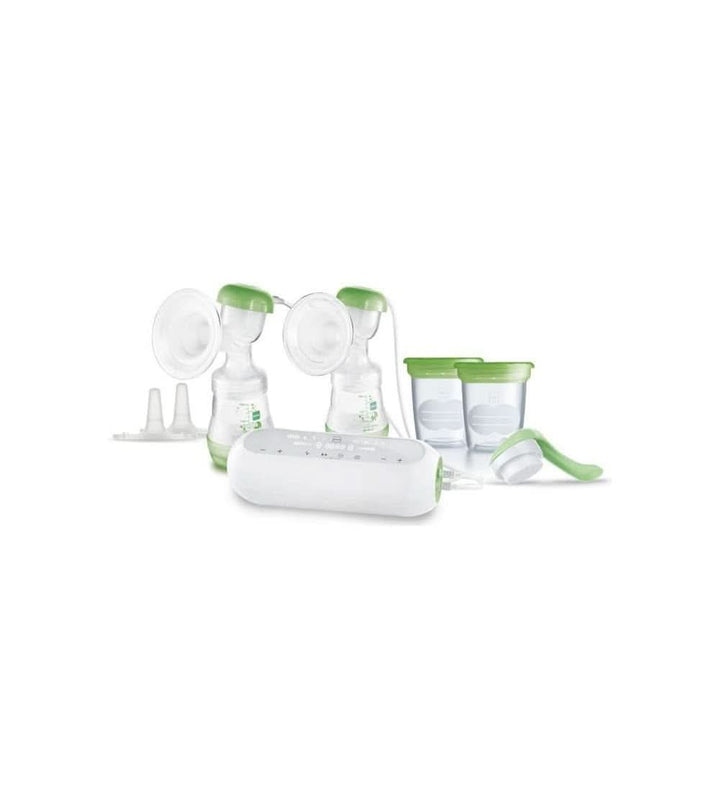 MAM - Elektrische Doppel-Milchpumpe – 2-In-1-Milchpumpe Mit 9 Intensitätsstufen Und 3 Stunden Akkulaufzeit – 2 Easy Start Anti-Colic Flaschen & 2 Vorratsdosen Inklusive – Grün Accesorii Hrana si Alaptare Bebe Naty Shop
