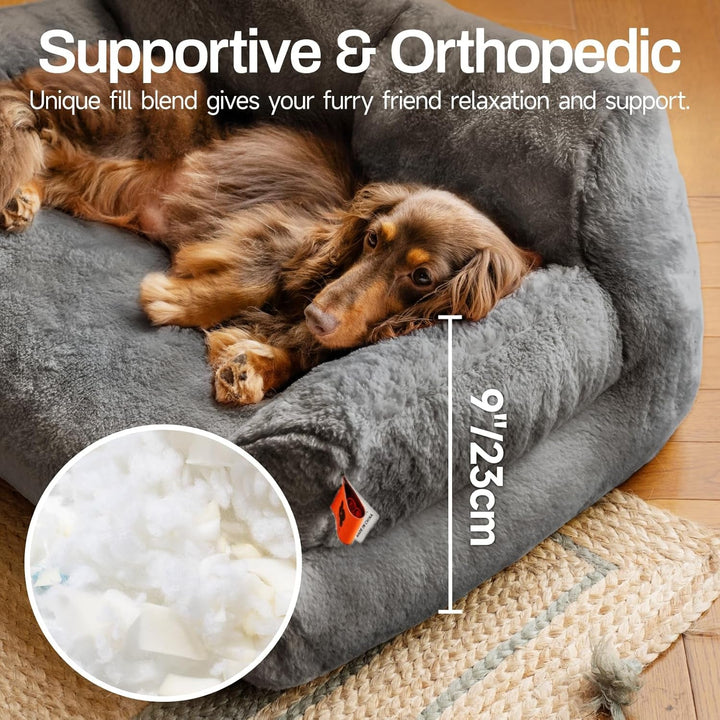 MEWOOFUN Pat pentru pisici, Canapea pufoasă și moale pentru pisici, Canapea extensibilă pentru câini/pisici de talie medie și mică, Pat drăguț pentru pisici cu fund antiderapant (Gri închis, L 66 x l 48 x Î 33 cm)