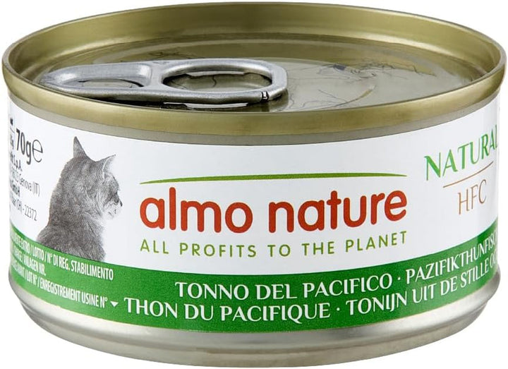 Almo Nature HFC Natural - Hrană umedă pentru pisici adulte - ton Pacific - grad uman, fără gluten și monoproteină - 6 X 70G