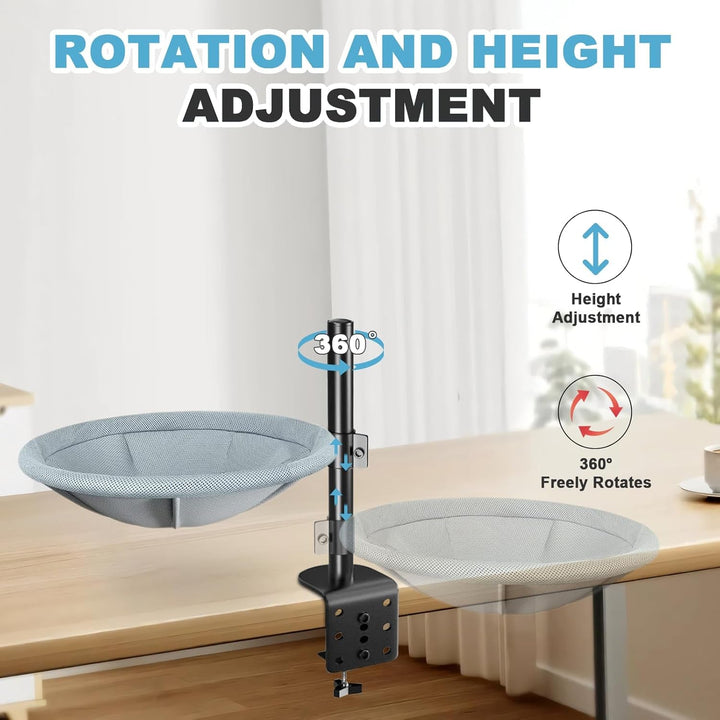 Pat pentru pisici pentru birou, pat pentru pisici rotativ la 360°, înălțime reglabilă, fără găurire, pat pentru pisici cu două perne pentru animale de companie, pentru pisici/câini mici, până la 60 lb