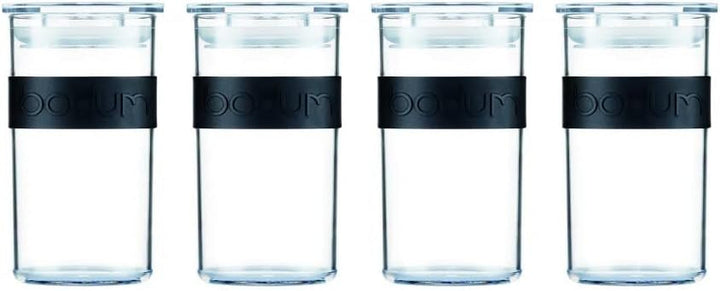 Borcane de depozitare BODUM PRESSO, plastic, negru, 4 x 0,25 l, 3 x 0,6 l, 3 x 1 l, 2 x 2 l Cutii depozitare alimente Naty Shop Negru 0.25 L