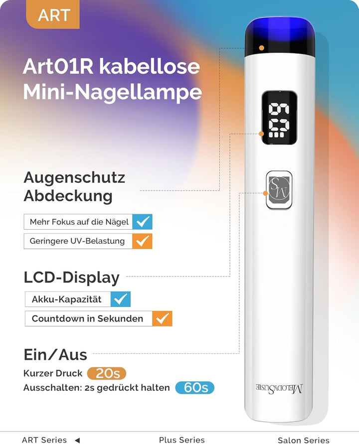 Lampă UV portabilă Melodysusie cu suport pentru unghii cu gel, mini lampă LED UV reîncărcabilă cu afișaj LCD, lampă UV mică portabilă pentru unghii cu 2 temporizatoare, uscător de unghii pentru toate tipurile de ojă cu gel UV (alb)