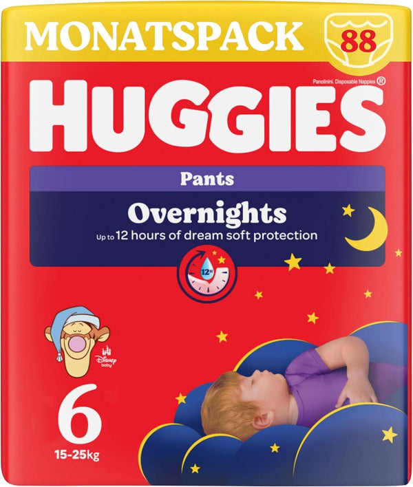 Pantaloni de noapte Huggies Mărimea 6 (15-25 kg), Cutie lunară pentru scutece, 88 bucăți Mama si Copilul Naty Shop